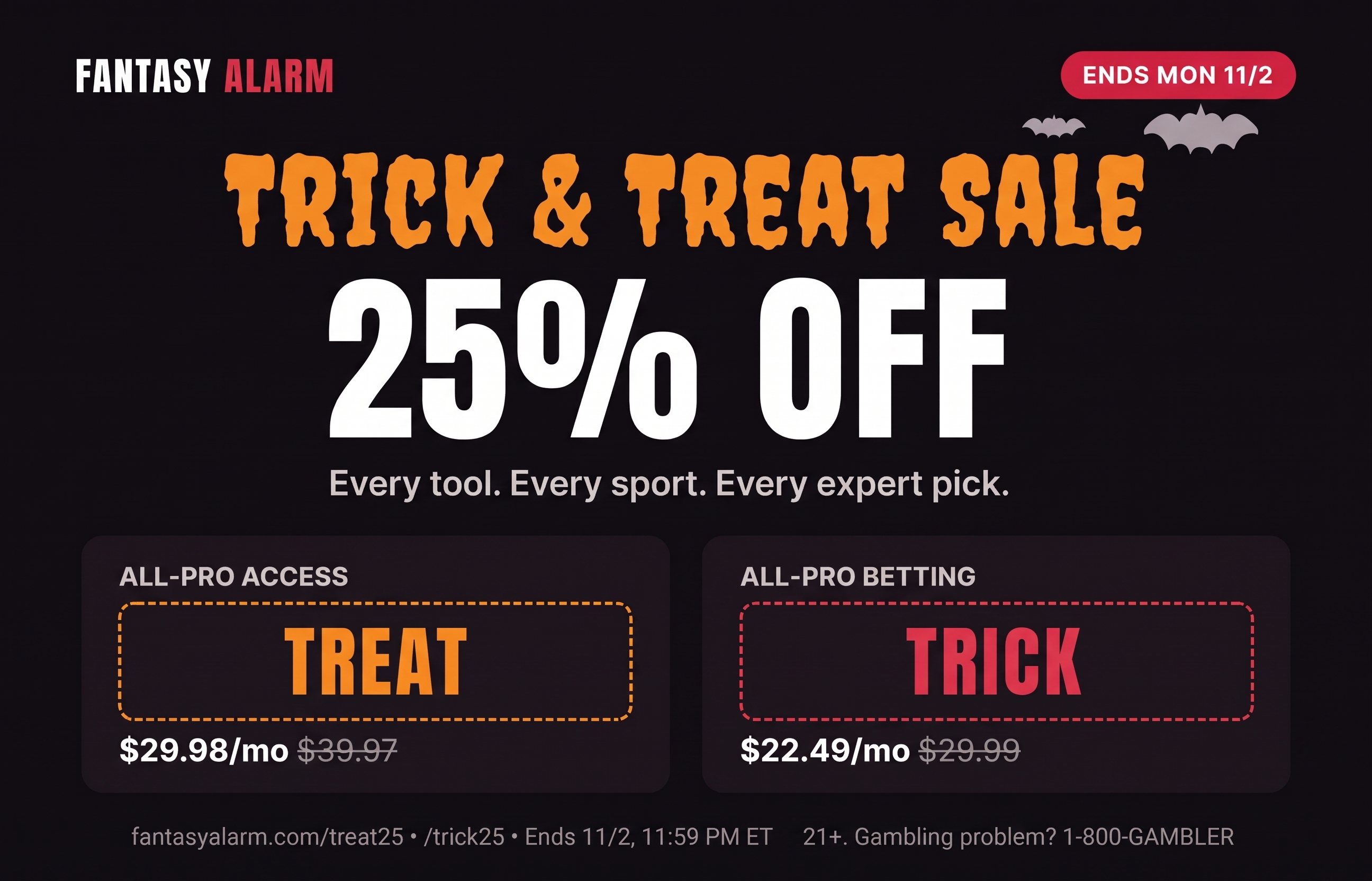 Fantasy Alarm Promo Code: 25% Off All-Pro and All-Pro Betting With TREAT and TRICK (Halloween 2026)