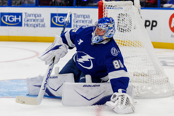 Andrei Vasilevskiy in the crease for the Tampa Bay Lightning