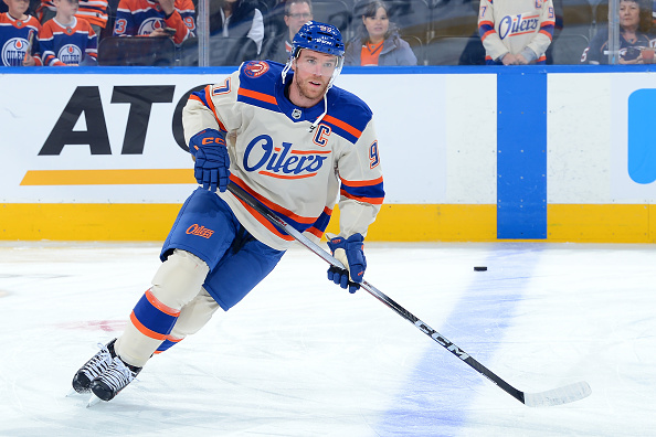 Connor McDavid skates up ice for the Oilers