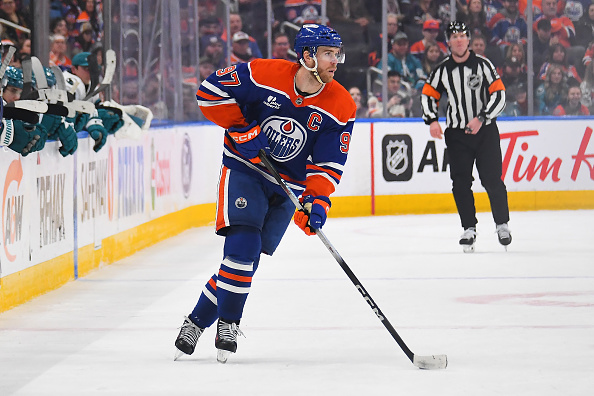 Connor McDavid skates up ice for the Oilers